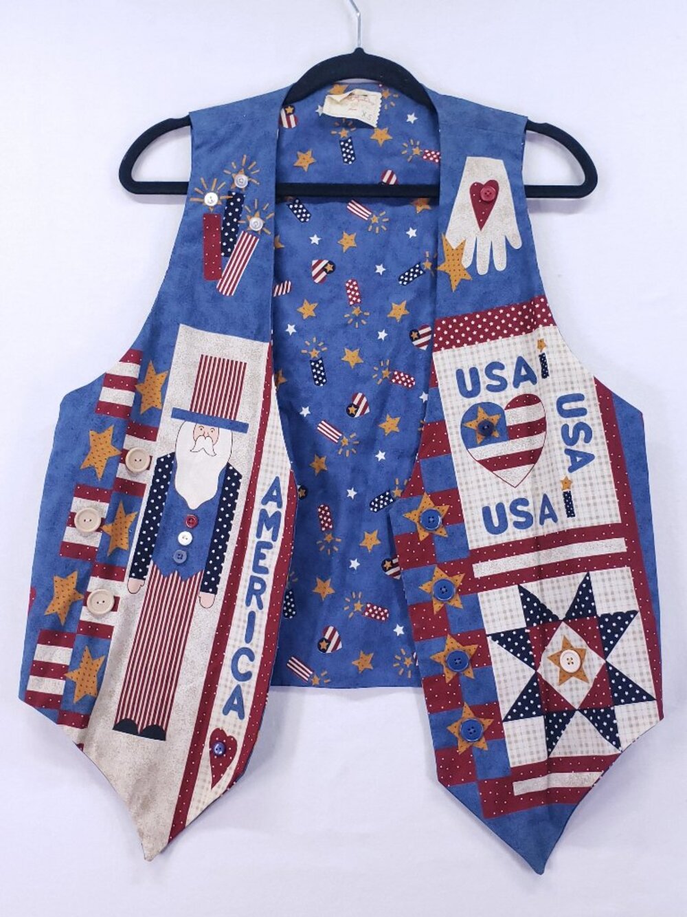 Handmade XS Reversible Patriotic American Patchwork Vest Country Fourth of July